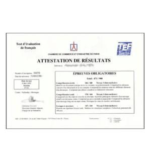 traduction de attestation de resultats