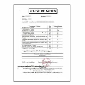 Traduction relevé de notes (sans appréciation)